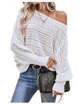 Suéter Verdusa Crochet, manga Dolman, gola de barco, branco