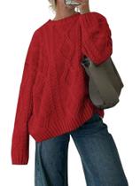 Suéter ZAFUL Cable Knit para mulheres com gola redonda, vermelho, tamanho S Suéter ZAFUL Cable Knit para mulheres com gola redonda, vermelho, tamanho S