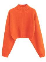 Suéter ZAFUL com gola alta recortada e manga lanterna para mulheres