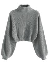 Suéter ZAFUL com gola alta recortada e manga lanterna para mulheres