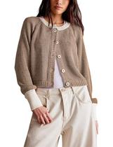 Suéteres de cardigã PUWEI Color Block para mulheres (Khaki-M)