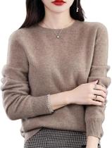 Suéteres de caxemira Aurystza para mulheres com gola redonda e manga comprida