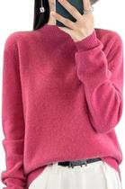 Suéteres de caxemira Aurystza para mulheres com gola redonda e manga comprida