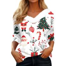 Suéteres de Natal COTECRAM para mulheres, manga 3/4, decote em V, verdes