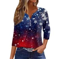 Suéteres de Natal feios para mulheres, 2024, botões, decote em V, camisetas de Natal, moda de outono, plus size, camisetas estampadas de manga 3/4, roupas elegantes de dinheiro antigo (D, azul escuro, GG) Suéteres de Natal feios para mulheres, 2024, botões, decote em V, camisetas de Natal, moda de outono, plus size, camisetas estampadas de manga 3/4, roupas elegantes de dinheiro antigo (D, azul escuro, GG)