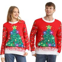 Suéteres de Natal FWV Ugly Light Up Xmas para mulheres e homens