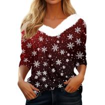 Suéteres de Natal para mulheres COTECRAM com manga 3/4 e decote em V