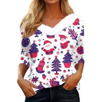 Suéteres de Natal para mulheres COTECRAM Trendy 3/4 Manga Azul