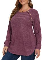 Suéteres de túnica MONNURO femininos plus size vermelhos escuros 2X Suéteres de túnica MONNURO femininos plus size vermelhos escuros 2X