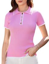Suéteres de verão para mulheres, camisola polo de malha rosa tamanho L Suéteres de verão para mulheres, camisola polo de malha rosa tamanho L