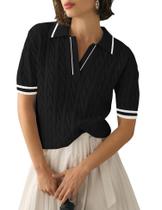 Suéteres de verão para mulheres Micoson Vintage Polo de manga curta