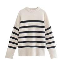 Suéteres Femininos Oversized De Tricô Listrado, Ajuste Solto, Grossos Para Outono E Inverno Suéteres Femininos Oversized De Tricô Listrado, Ajuste Solto, Grossos Para Outono E Inverno
