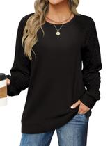 Suéteres LOMON Camisola de gola redonda feminina de manga comprida preta