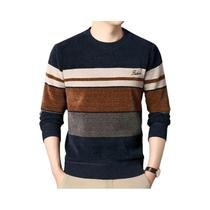 Suéteres Masculinos De Chenille Listrado Tricotado Com Gola Redonda Moda Outono Inverno