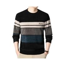 Suéteres Masculinos De Chenille Listrado Tricotado Com Gola Redonda Moda Outono Inverno