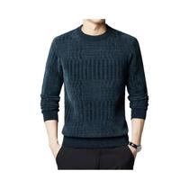 Suéteres Masculinos Slim Fit Casuais De Tricô Com Gola Redonda Em Preto E Cinza, Pullover De Alta