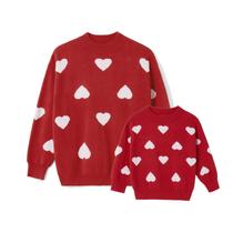 Suéteres MYBFYABO Mommy and Me Heart Graphic vermelho+branco