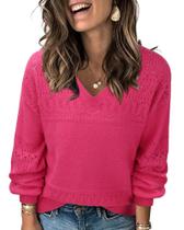 Suéteres Top Messic com decote em V para mulheres rosa choque XL