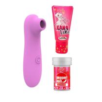 Sugador de Clitóris com Pulsação + Gel Excitante Feminino + Bolinhas Explosivas Morango