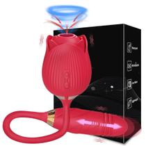 Sugador de Clitóris com Vibrador Estimulador Feminino em Vai e Vem Formato Rosa