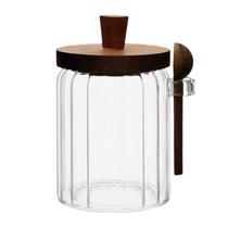 Sugar Bowl BUITLU Glass 600mL com tampa e colher para cafeteria Sugar Bowl BUITLU Glass 600mL com tampa e colher para cafeteria