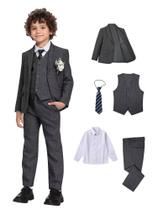 Suit ACAMZ for Boy Kid Grey Tweed Herringbone, 5 peças, tamanho 3