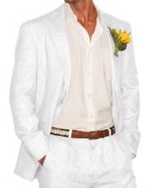 Suit Bofan, linho masculino, 2 peças, casual, slim fit, branco Suit Bofan, linho masculino, 2 peças, casual, slim fit, branco