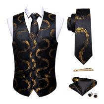 Suit Vest Barry.Wang Gold Flower Silk Jacquard para homens