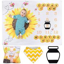 SUKOON girassol mensal marco cobertores para o bebê menino / menina 47 x 40 polegadas Bumblebee Age Photo Blanket com marcador e babadores - Adição perfeita ao álbum de fotos do bebê