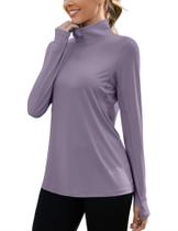 Sun Shirt LUYAA, treino de manga comprida para mulheres UV50+, cinza, roxo