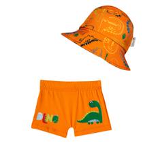 Sunga Boxer Bebê com Chapéu Proteção UV Dino Laranja Tip Top