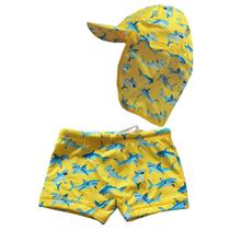 Sunga Boxer Bebê e Infantil com Boné Microfibra Proteção UV Tubarões Amarelo Everly Sunga Boxer Bebê e Infantil com Boné Microfibra Proteção UV Tubarões Amarelo Everly