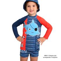 Sunga Boxer e Camiseta Proteção UV50+ Infantil Marujos e Sereias Estampa Golfinho Pirata