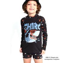 Sunga Boxer e Camiseta Proteção UV50+ Menino Marujos e Sereias Estampa Tubarão