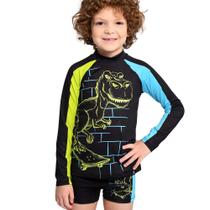 Sunga Boxer e Camiseta Proteção UV50+ Praia e Piscina Menino Marujos e Sereias Preto