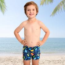 Sunga Boxer Infantil Menino Proteção UV FPS 50+ Azul Dinossauro Marujos e Sereias 738