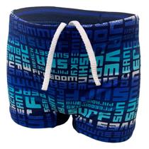 Sunga Boxer Infantil Proteção Solar Uv 50 Azul Surf Listrada Natação Traje Banho Praia Piscina - Praia Mix