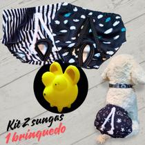 Sunga Cueca Pet Higiênica Kit 2 Peças e 1 Brinquedo - Moda Praia Verão Cachorro Cães Gato