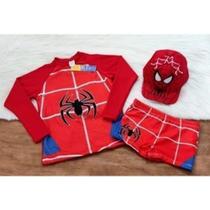 Sunga infantil +Camisa UV + Boné-Proteção Solar UV 50 -Conjunto UV para meninos Homem Aranha - Praia