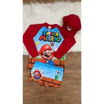 Sunga infantil+Camisa UV+Boné-Proteção Solar UV 50-Conjunto UV para meninos Super Mario Bros - Praia Sunga infantil+Camisa UV+Boné-Proteção Solar UV 50-Conjunto UV para meninos Super Mario Bros - Praia