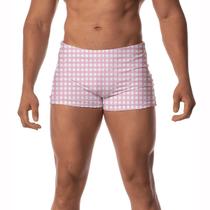 Sunga Masculina Boxer Rosa Xadrez Surf Adulto Praia Piscina