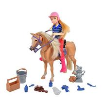 Sunny Days Entertainment Palomino Horse com Rider - Playset com 14 acessórios e sons realistas Boneca Loira em roupa de montaria Brinquedos de Cavalo para Meninas e Meninos - Campeões da Fita Azul