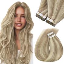 Sunny Hair Tape in Extensions Skin Weft Fita de 24 polegadas em extensões de cabelo humano, marrom claro, destaque, loiro platinado, extensões de cabelo natural para mulheres, extensões de cabelo comprido, fita adesiva em comprimento adicional, 20 unidades, 50 g