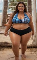 Sunquini Biquini plus size praia Hotpants lycra Estampado e Liso bojo removível tamanho grande do 46 ao 64 COR:AzulTama Sunquini Biquini plus size praia Hotpants lycra Estampado e Liso bojo removível tamanho grande do 46 ao 64 COR:AzulTama