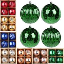 Sunshine 4 Pcs 4" Grandes Enfeites brilhantes de bola de Natal, decorações gigantes penduradas enfeites de árvore de Natal para o feriado, Extra Grande Despedaçado Retro Mercury Balls Set (4inch, Verde) - SUNSHINE DECOR