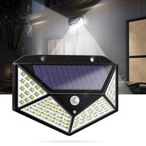 Super Arandela 100 LED Solar Luminaria Parede Sensor de Presença Externo IP66 6500K