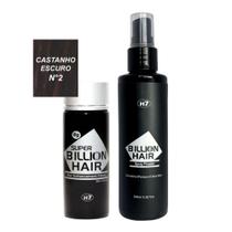 Super Billion Hair Fibra Capilar Disfarce Calvície 8 gramas Castanho Escuro e Spray Fixador Billion Hair 100ml