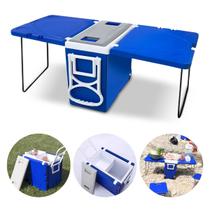Super Caixa Térmica 3 Em 1/ 2 mesa E 1 Cooler Gelo 24 Horas Azul praia acampamento festas cerveja refrigerante agua material de trabalho casa