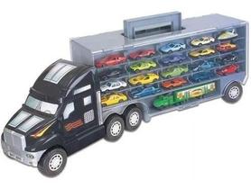 Super Carreta Cegonha Com 21 Carrinhos De Metal Braskit