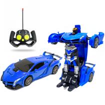 Super Carro Transforma Robô Controle Sem Fio Carrinho Ferrar Azul Original